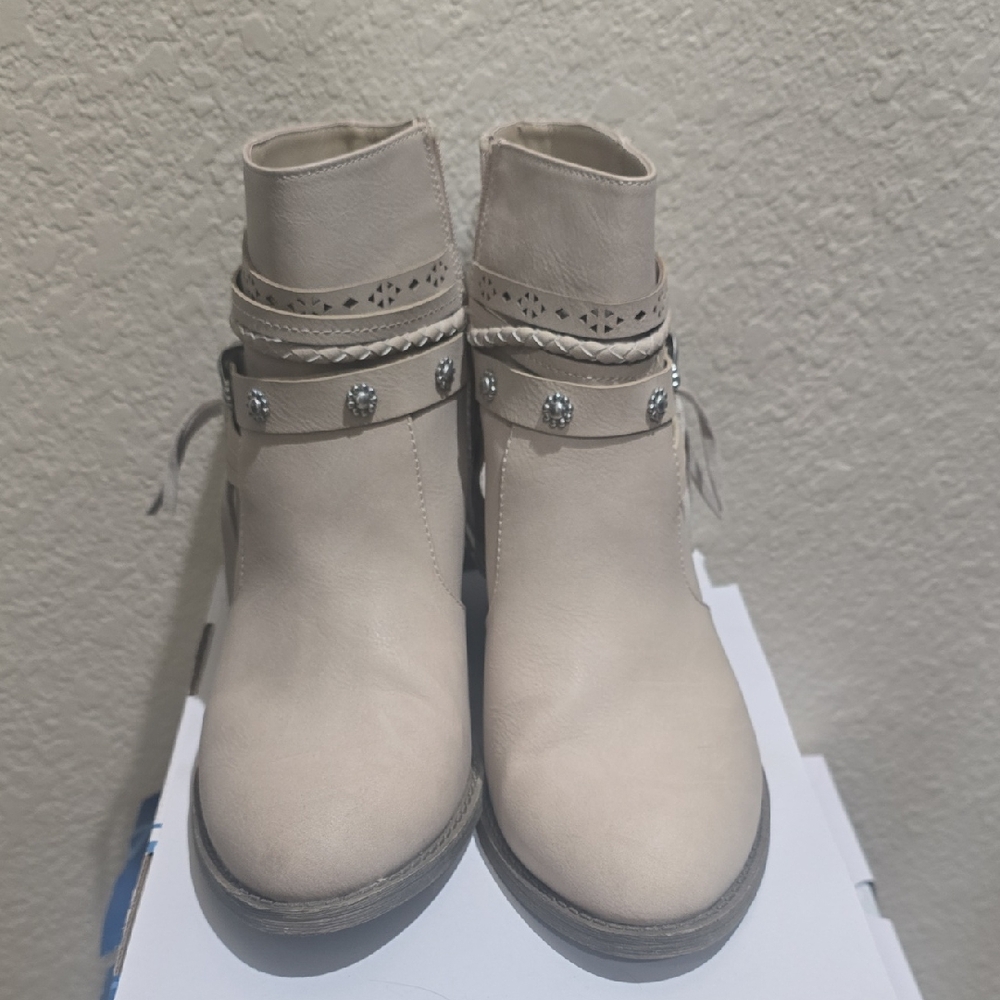 Elegant Cream Ankle Booties with Studded Straps